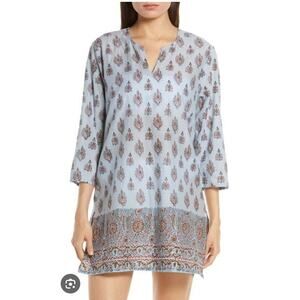 Roller Rabbit Women's Designer Blue Floral V-Neck Shift Dress Medium